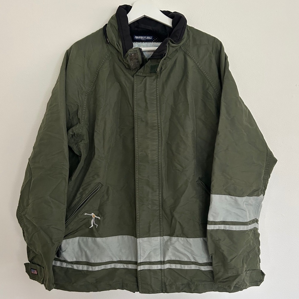Vintage Sessions Mens Olive Green Full Zip Jacket Stripes Embroidered Size M‎